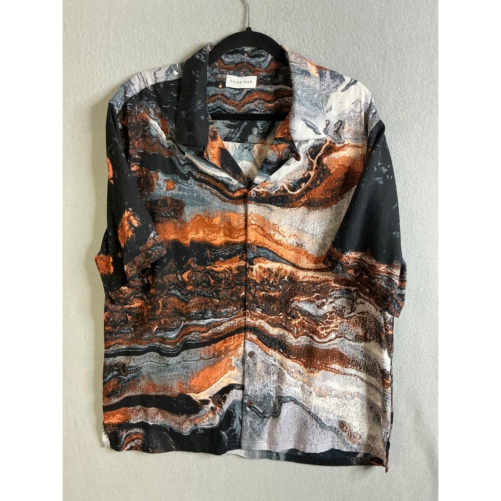 Raga Man Button Up Men's Extra Large Abstract Print Button Up Short Sleeve Shirt